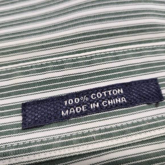 1901 Mens Dress Shirt 17 34-35 Athletic Fit Long Sleeve Cotton Striped Green - Picture 5 of 15